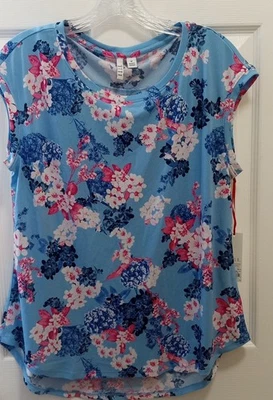 Blusa Top Elle Para Mujer Sin Mangas Crepé Talla M Azul Floral Hortensia Informal Nueva con Etiquetas Foto 1 de 4