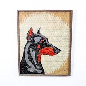 Mid Century Modern Studio Ceramic Tile Original Art Mosaic Pinscher Dog Portrait - Picture 1 of 11