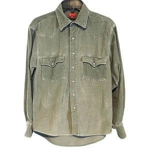 Mossimo Supply Co Corduroy Shirt Pearl Snap Green Western Long Sleeve Y2K - Picture 1 of 6