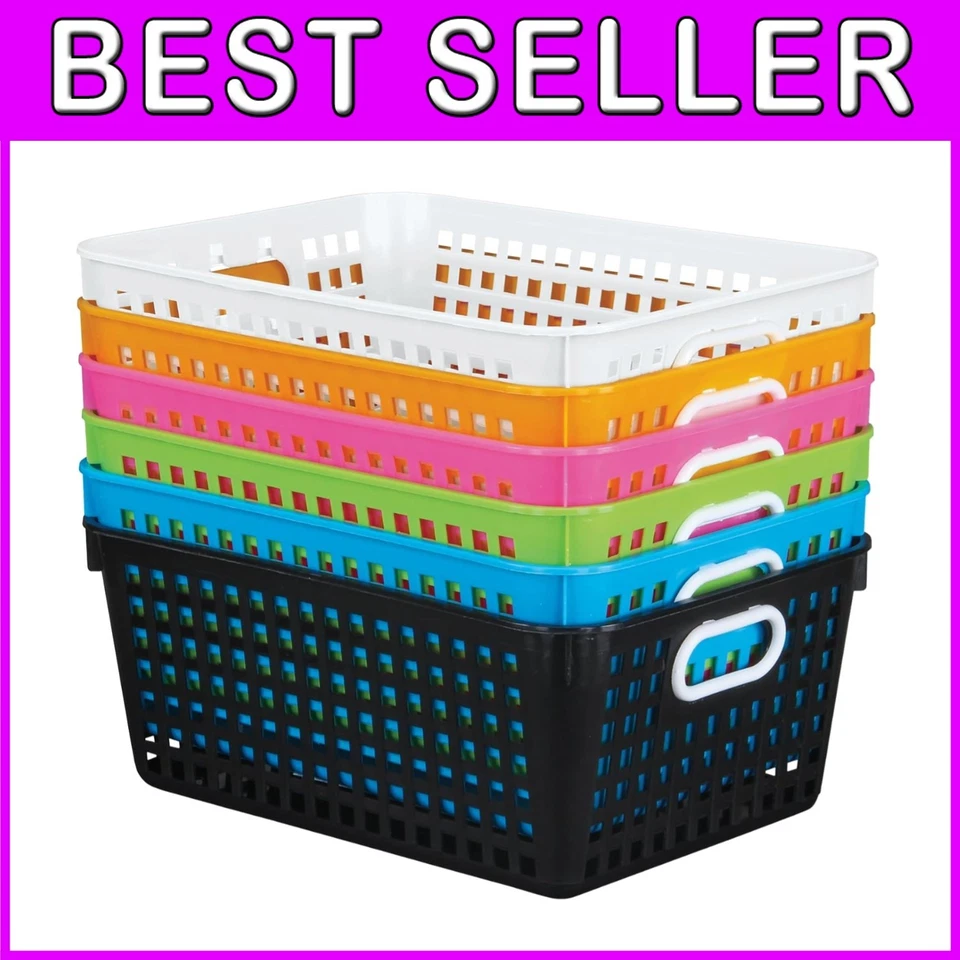 Neon Plastic Book Baskets, 6 Pack, Large Size - Image 1 of 4