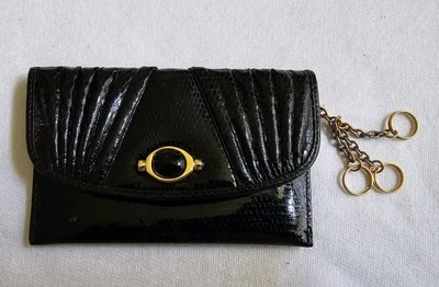 Judith Leiber  Black Mini Leather Coin Purse w/Key Rings - Image 1 of 4