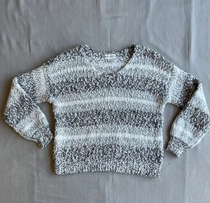 Knox Rose Damen M Strickpullover Grobstrick gestreift schwarz/grau V-Ausschnitt Kuschelpullover - Bild 1 von 8
