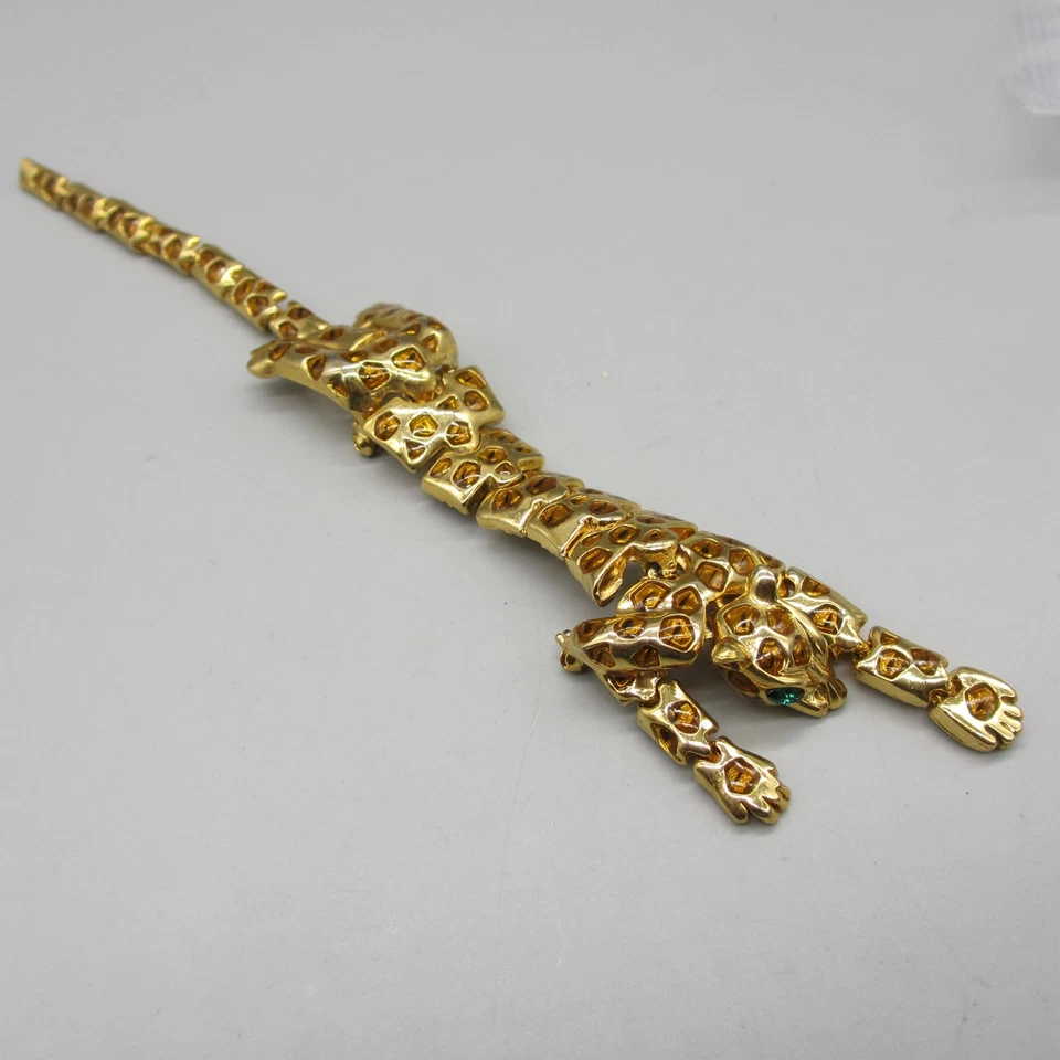 Broche de hombro pantera leopardo estrás articulado ojo verde gato prendedor joyería Foto 1 de 4