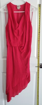 HAUTE HIPPIE 100% SILK Draped V-Neck Sleeveless ASYMMETRICAL MIDI Dress Red XS - Image 1 of 4