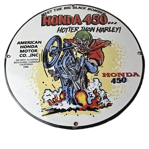 Vintage Honda Hot Rod Sign - Motorcycle Biker Rat Fink Gas Pump Porcelain Sign - Picture 1 of 14