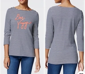 Neu $ 60 CHARTER CLUB BON VOYAGE blau rot gestreifter Pullover Tunika TOP Damen Small - Bild 1 von 9