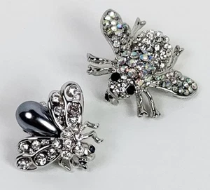 Lot Of 2 Signed Joan Rivers Silver Tone Bee Pins w/Sparkly Rhinestones - Picture 1 of 5