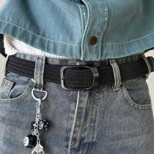 Cinturón elástico Y2K negro gris herrajes plateados ajustable unisex nuevo - Imagen 1 de 8