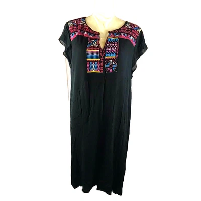 Vestido Feminino Catherine Tamanho X Grande Preto Design Sudoeste Bordado Curto - Imagem 1 de 4