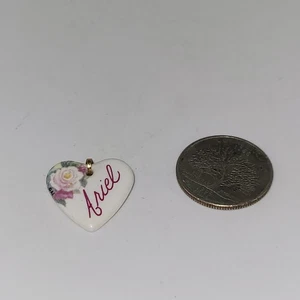 Ariel Heart Shaped Kiln Fired Porcelain Metal Bail  ~ Pendant ONLY Flower - Picture 1 of 3