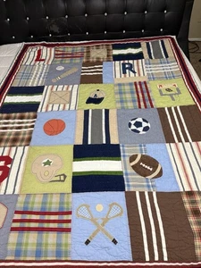 Pottery Barn Kids Quilted Sports Patchwork basketball bedspread -68x86” - Picture 1 of 10