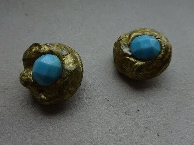 Vintage Ohr Clips Modeschmuck Goldfarben blau rund - Bild 1 von 2