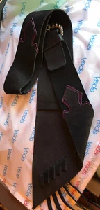 Ren Faire Oversized Black Purple Genuine Leather Belt Sash Hand Made w Buckles - Picture 1 of 5