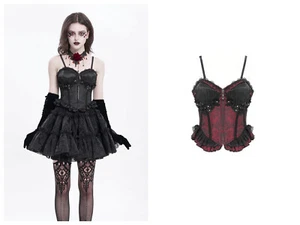 Devil Fashion Women Black Red Gothic Lace Applique Ruffle Overbust Corset Top - Bild 1 von 29