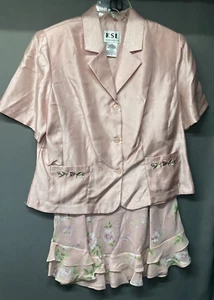 KSL Womans 14W Skirt Set Pink Button Up Jacket Floral Pull On Skirt Karin Steven - Picture 1 of 16