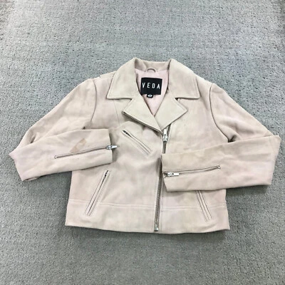 Chaqueta de Cuero Veda Para Mujer Pequeña Clásica Cuero Moto Chaqueta Rosa Cabra Gamuza S Foto 1 de 4