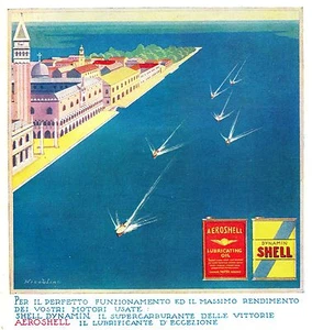 WERBUNG 1934 AERO SHELL DYNAMIN BENZINN ÖL VENEDIG RÜMPFE NICOULINE  - Bild 1 von 1