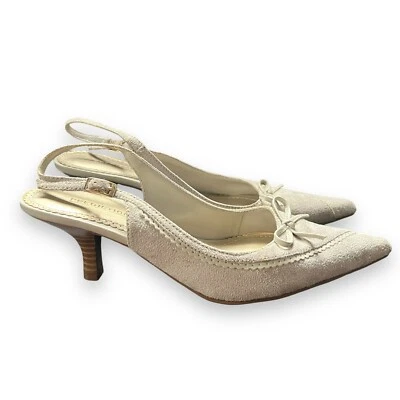 Vtg Y2k Kitten Heels Sling Back Faux Suede Bows Coquette Cottage Fairy Sz 6.5 - Image 1 of 4
