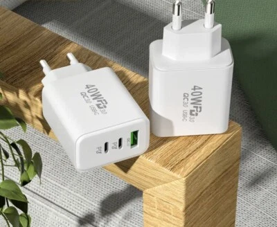 3-fach Schnellladegerät 40W Netzteil 2x USB-C + 1x USB Charger Mehrfach Stecker - Bild 1 von 4