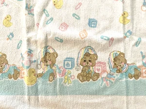 Vintage  Riegel Receiving Blanket Teddy Bears Ducks Diaper Pins Blocks Rattle - Picture 1 of 4