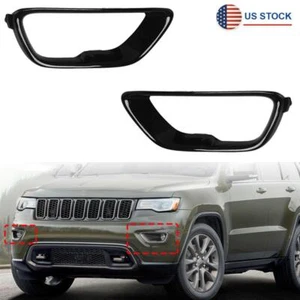 Black Front Fog Light Cover Frame Trim Bezel For 2017-2021 Jeep Grand Cherokee - Picture 1 of 9