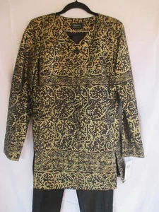 NWT Dana Buchman 4  / S  100% Silk Black & Gold  Pant Suit Jacket & Pants - Picture 1 of 10