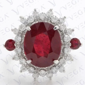 6.81Ct Oval Cut Natural Red Ruby & Diamond Engagement Ring 18K White Gold Plated - Picture 1 of 17