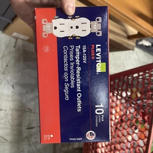 Leviton T5320-WMP 15 Amp 125V Tamper Resistant Duplex Receptacle 10 Pack White - Picture 1 of 2