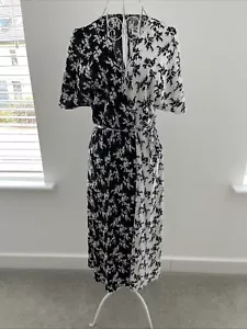 Long Dress Black White UK 10 Finely Pleated Ladies Belted Short Sleeves Summer - Imagen 1 de 9