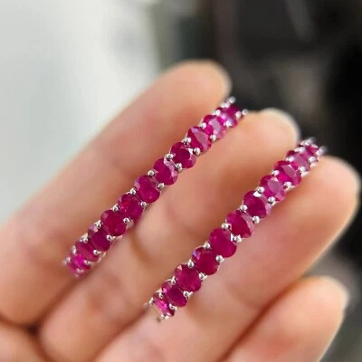 Hoop Women Earring 2.40Ct Oval Cut Lab-Created Ruby 14K White Gold Plated - Image 1 of 4