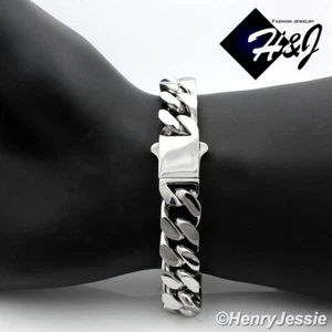 7.5"-11"MEN Stainless Steel 10mm Silver Miami Cuban Curb Link Chain Bracelet*166 - Picture 1 of 3