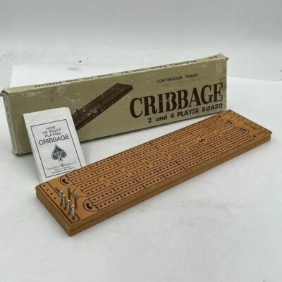 Vtg Hoyle Cribbage Board Stancraft Continuous Track Maple Wood Metal Pegs W/ Box - Image 1 of 4
