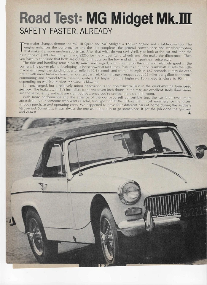 MG Midget 1967 original 2 páginas artículo introductorio vintage, categoría anuncio impreso Foto 1 de 1