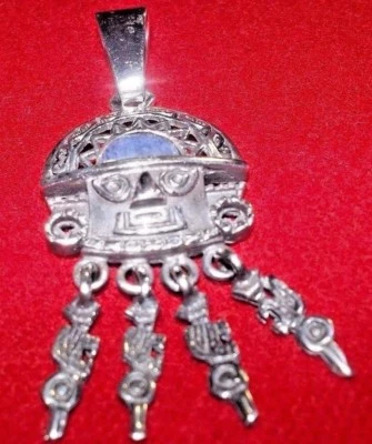 CIONDOLO CON INCROSTAZIONE DI ARGENTO TURCHESE PERUVIANO 950 - Immagine 1 di 4