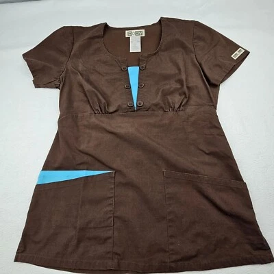 Cherokee Body Stretch Ladies XS Scrub Top Chocolate Pit To Pit 19in Scoop Neck  - Image 1 of 4