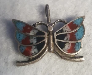 Früher Navajo Schmetterling Anhänger Sterlingsilber geschliffen mehrfarbig Türkis - Bild 1 von 5