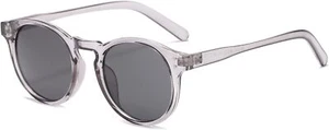 Long Keeper Vintage Round Sunglasses Mens Womens Clear Frame Grey - Picture 1 of 12