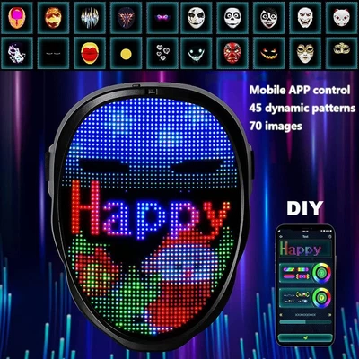 Party LED Maske Programmierbar App  Halloween LED Beleuchtung Maske Bluetooth - Bild 1 von 4