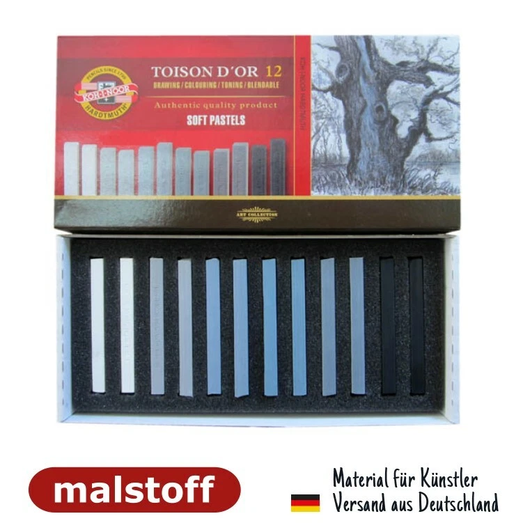 12er Set Pastell Kreiden Weiss bis Schwarz Toison d´Or Koh-I-Noor bei Malstoff