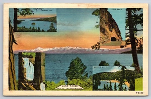A73 Lake Tahoe Emerald Bay Cave Rock Zephyr Cove Eagle Falls  Vintage Postcard - Picture 1 of 2