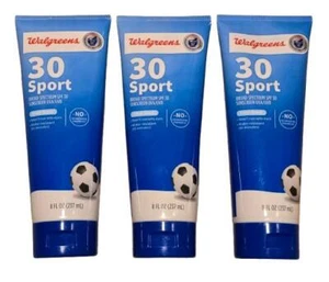 Walgreens SPF 30 Sport Broad Spectrum Sunscreen UVA/UVB 8 oz (3 Pack) Exp 3/26 - Picture 1 of 3