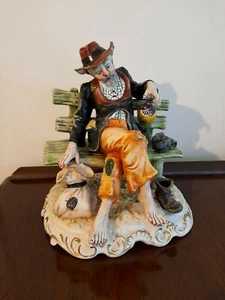 Large Capodimonte Figurine Hobo Resting On Bench - RARE COLLECTABLE - Picture 1 of 8