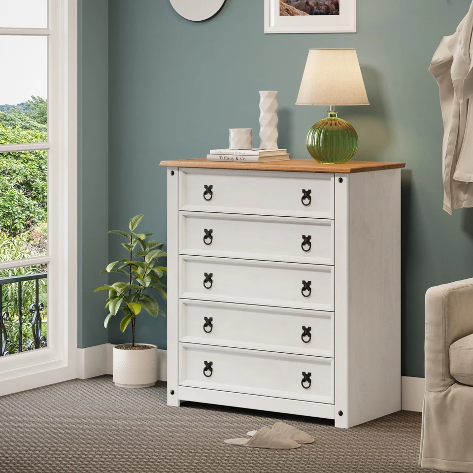 Corona Chest of Drawers 5 Drawer Small White Wax Solid Pine Mercers Furniture® - Image 1 of 3