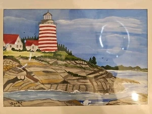 Lighthouse Water Color Signed By Artist J Larkie 06 Oceanside 7" X 10" - Picture 1 of 6