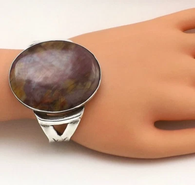 Sterling Silver Large Purple Orange Spiny  Oyster Cuff Bracelet Bangle - Imagem 1 de 4