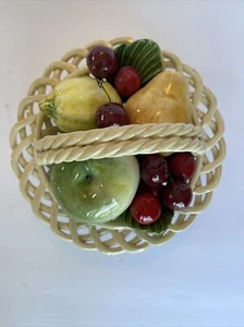 Bassano Pottery Italy Ceramic Fruit Basket Woven Bowl Centerpiece Decor Vintage - Picture 1 of 5