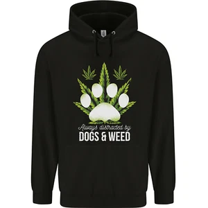 Distracted by Dogs and Weed Funny Mens 80% Cotton Hoodie - Picture 1 of 29