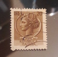 FRANCOBOLLO ITALIA ''20 LIRE'' - ''SIRACUSANA'' POSTE ITALIANE ottime condizioni