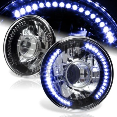 Faróis de projetor H6024 H6017 redondo azul 7" LED feixe selado carcaça preta - Imagem 1 de 4