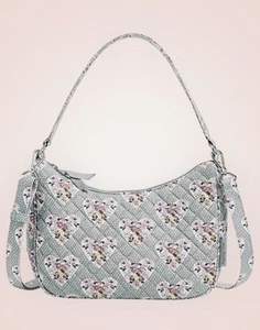 Vera Bradley Frannie Crescent Crossbody Purse Mon Amour Gray Hearts Bag - Picture 1 of 10